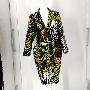 CQ by CQ Womens Wear to Work Dress Printed Long Sleeve - Black/Lime